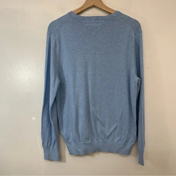 Tommy Hilfiger V Neck Sweater Men Medium Blue 100% Cotton Stretch Logo - Picture 5 of 10